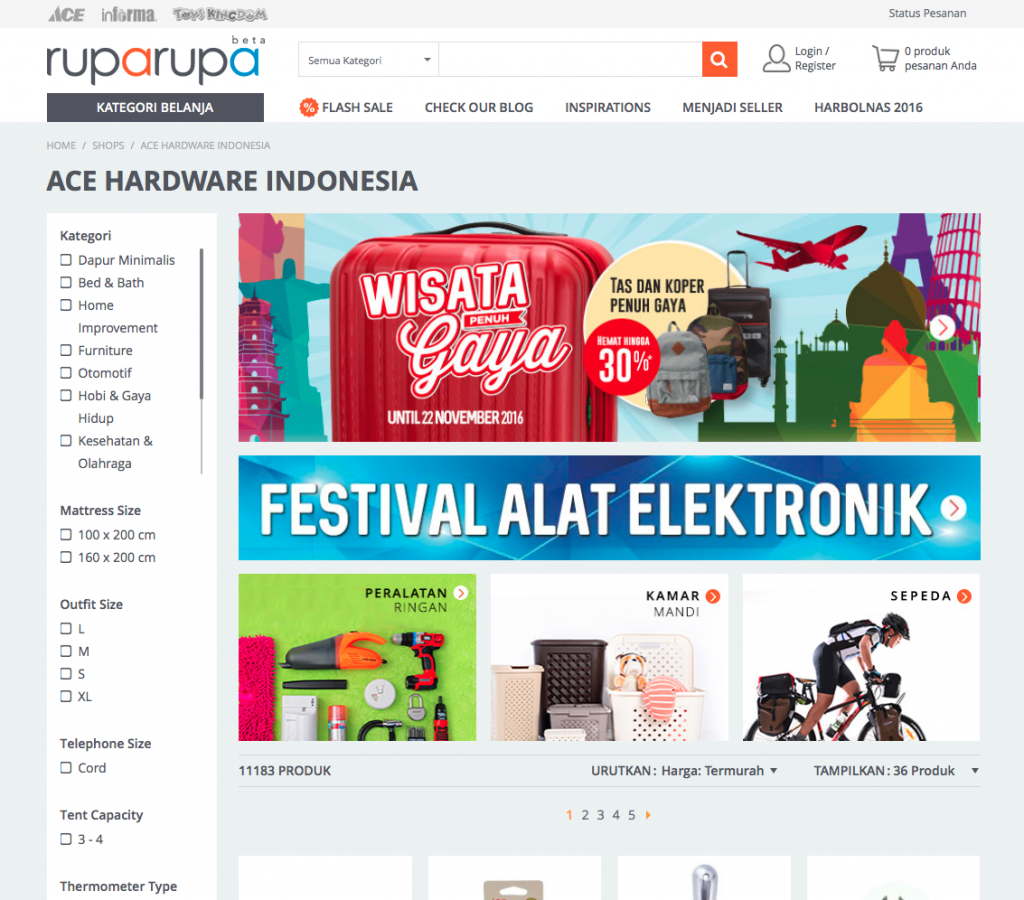 Ruparupa merupakan partner eksklusif dari Ace Hardware dan Toys Kingdom yang menjamin kualitas